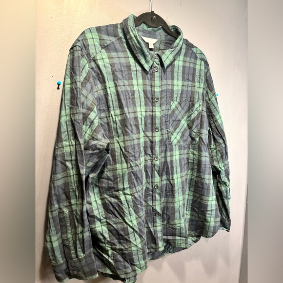 Time And Tru Plaid Forest Green And Navy Plaid Shirt - Picture 3 of 7